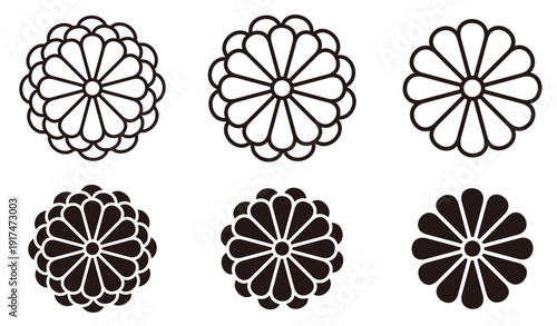 菊紋ベクターセット 和風フラワーシンボル素材