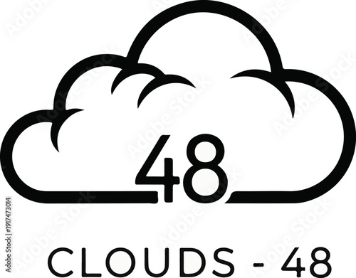 A stylized black cloud icon with the number 48 inside and text below