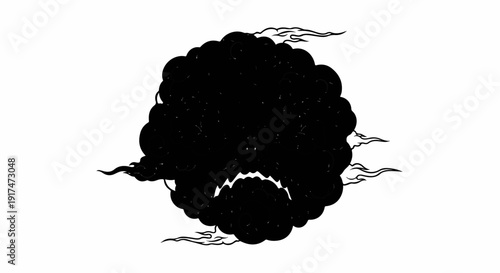 A stylized black cloud with a grim expression and wispy accents