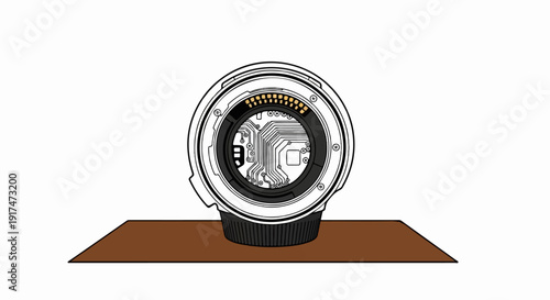 Back view of a lens mount with visible electronic circuitry and contacts