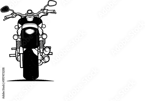 Back view of a black and white drawing of a motorcycle