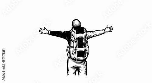 Backpacker with arms outstretched in a moment of freedom and joy
