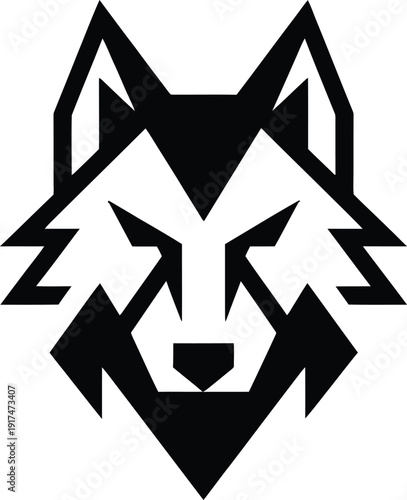 A black and white wolf head logo with geometric shapes Vector