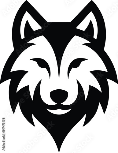 A black and white wolf head logo on a plain white background Vector
