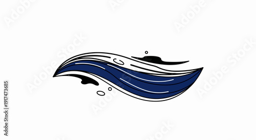 Abstract blue wave with flowing black lines and white dots
