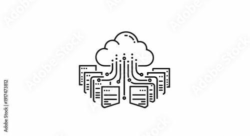 Abstract cloud icon connected to digital data servers via circuits