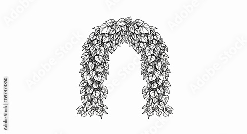 Archway formed by dense, hanging green vines with heart-shaped leaves