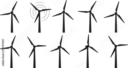 Wind turbines generating clean renewable energy on white background