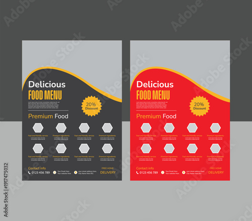 Set of restaurant menu and flyer design templates modern with colorful size A4 size.burger & healthy food business promotion flyer.