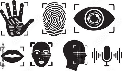 Biometric identification icons for security and authentication purposes