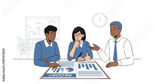 Business team analyzing data on chart together.