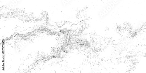 Topographic contour lines representing a detailed mountainous terrain with intricate elevation changes and valleys