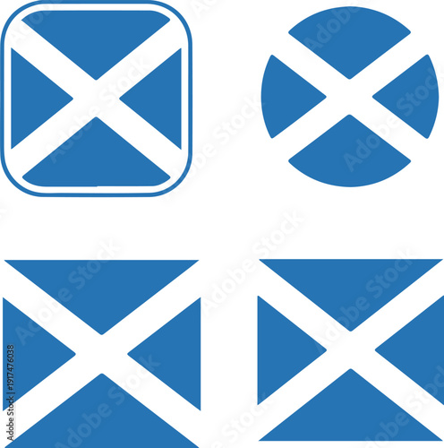 Set of scottish flag icons and symbols in various shapes