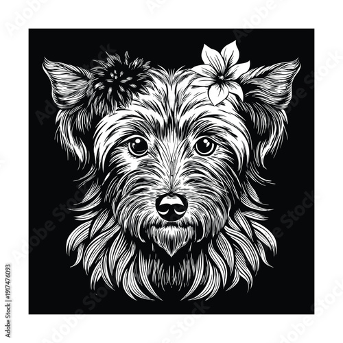 Detailed Sketch of a Cute Yorkshire Terrier Dogs Face.