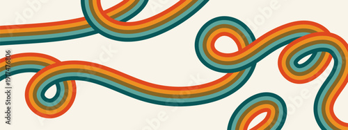 Wallpaper Mural 60s groovy background. Abstract wavy rainbow stripes pattern with colorful lines. Torontodigital.ca