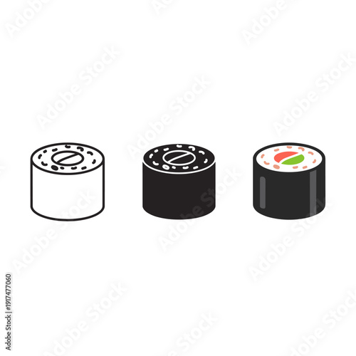 Three sushi rolls in different stages of preparation Vector