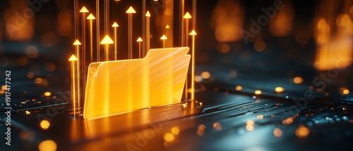 Digital folder with data transfer concept.