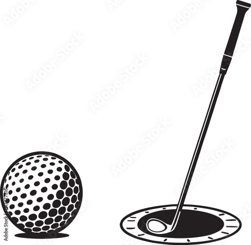 Black and white golf ball and club on tee graphic golf club sports