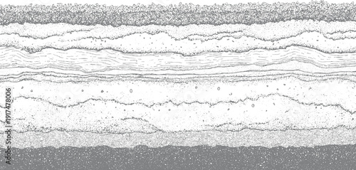 Detailed cross section of earth layers showing soil strata and geological formations in monochrome