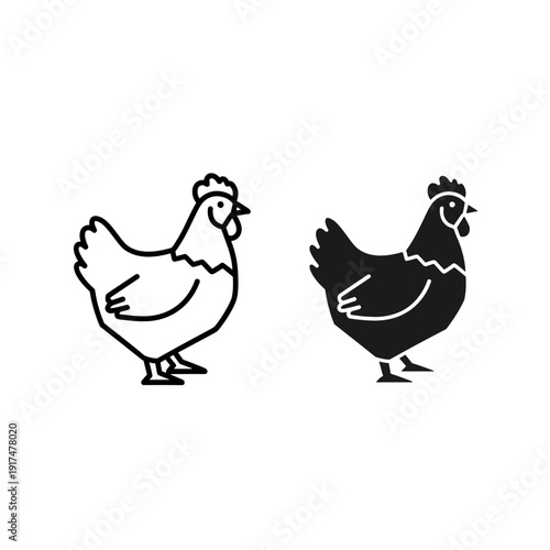 Two black and white chickens standing side by side Vector