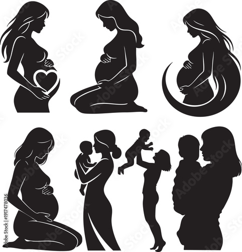 Pregnancy and Motherhood Silhouette Set – Expecting Mother and Family Icons Collection