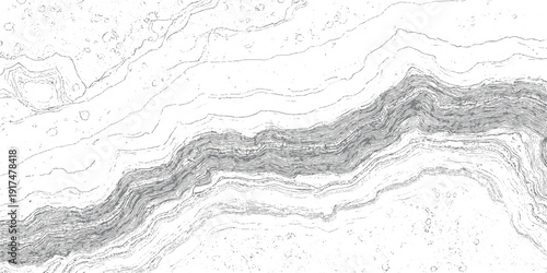 Abstract grey and white layered geological strata texture with contour lines and granular detail pattern
