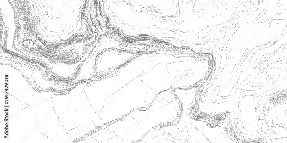 Obraz premium Topographic contour lines depicting a winding river valley with surrounding hills and fields elevation