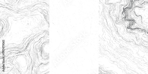 Abstract topographic map lines and dots pattern grey on white background texture