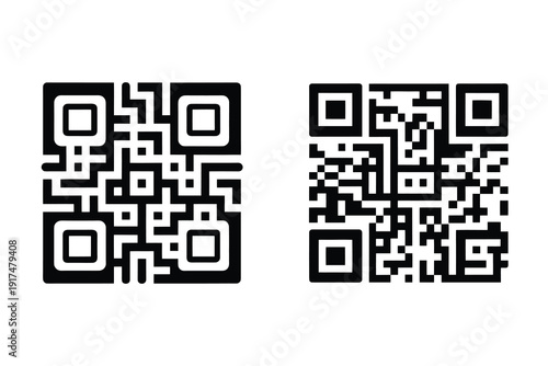 black and white qr codes isolated on a plain white background for digital scanning.