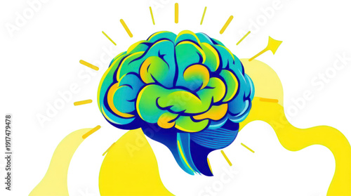 Brain Illustration with Colorful Design and Bright Radiating Ideas on a Transparent Background