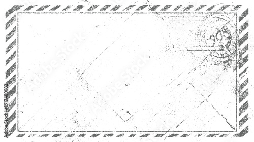 Textured grey striped envelope with postage stamp and scuff marks mail postal