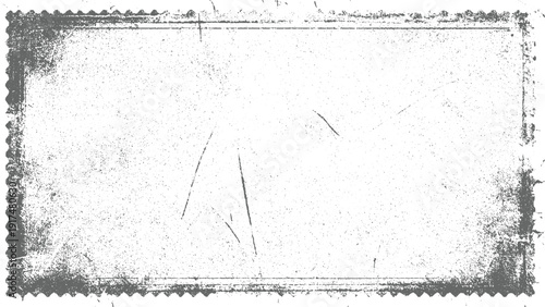 Distressed grey rectangular postage stamp border with textured background and subtle scratches grunge