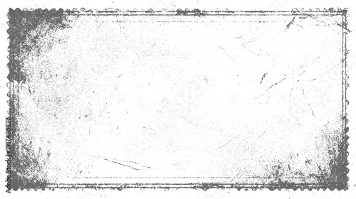 Distressed grey postage stamp border with textured background and subtle lines