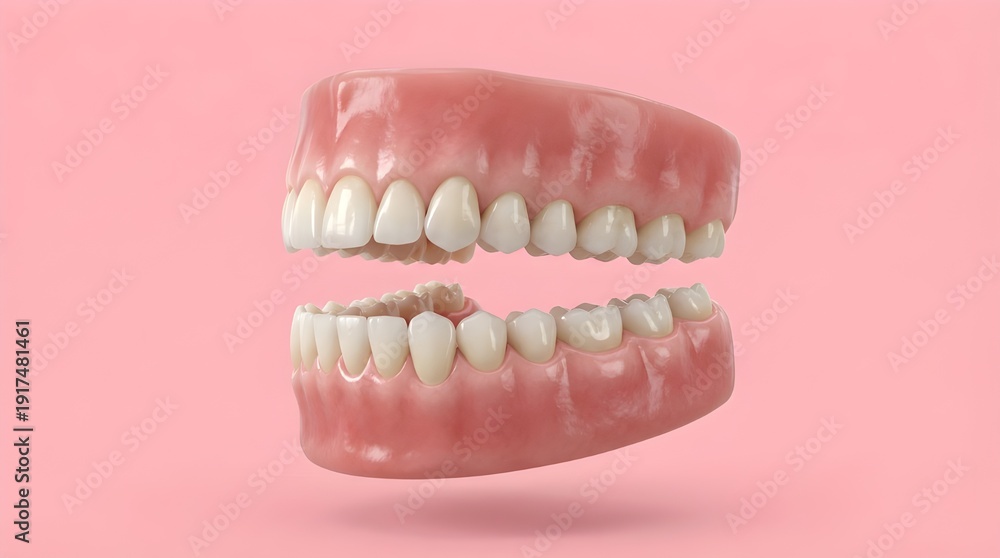 Fototapeta premium 3D Dental Rendering of Human Dentures on Pink Background