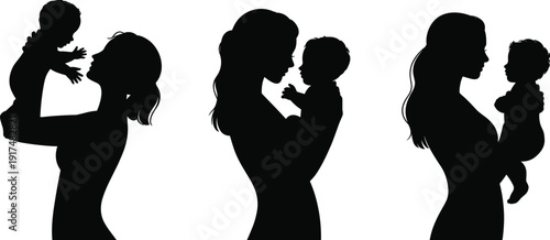 Mother and child silhouette illustration, nurturing parent graphic, family bonding motif, maternal care design, parenting concept art, affectionate relationship symbol