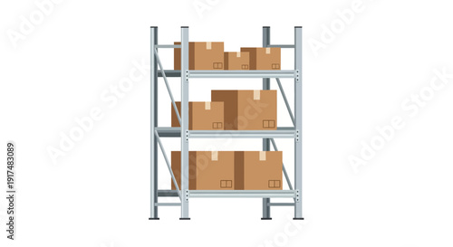 Warehouse shelving unit with cardboard boxes for storage and logistics