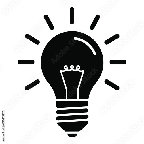 Black light bulb with rays isolated on white background icon