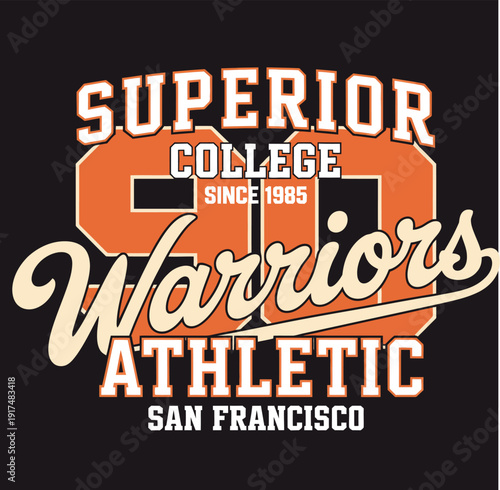 Orange and black sports jersey with Superior College Warriors Athletic San Francisco text