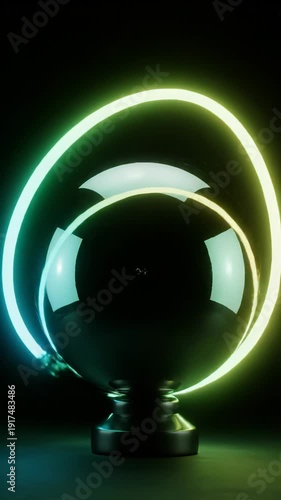 Vertical video of a glowing orb with a pink ring rotating in a dark space. Minimal abstract light display with smooth motion, soft glow and futuristic aesthetic, ideal for backgrounds, digital visuals