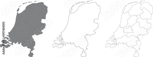 Netherlands Vector Map Bundle  Detailed Provinces with Silhouette and Outline Borders