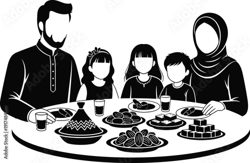 A family gathered around a dinner table enjoying a meal together