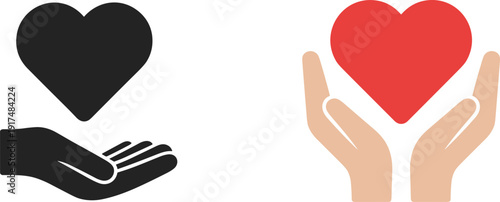 Heart in hands, love support, compassion symbol, care illustration, black silhouette, colorful design, charity icon, kindness vector, emotional clipart, empathy graphic