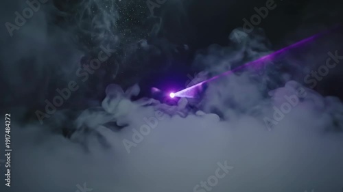 Horizontal video of multicolored laser beams creating dynamic patterns through smoke in a dark indoor space at night. Vibrant light effects, haze and motion form an energetic club or stage atmosphere,