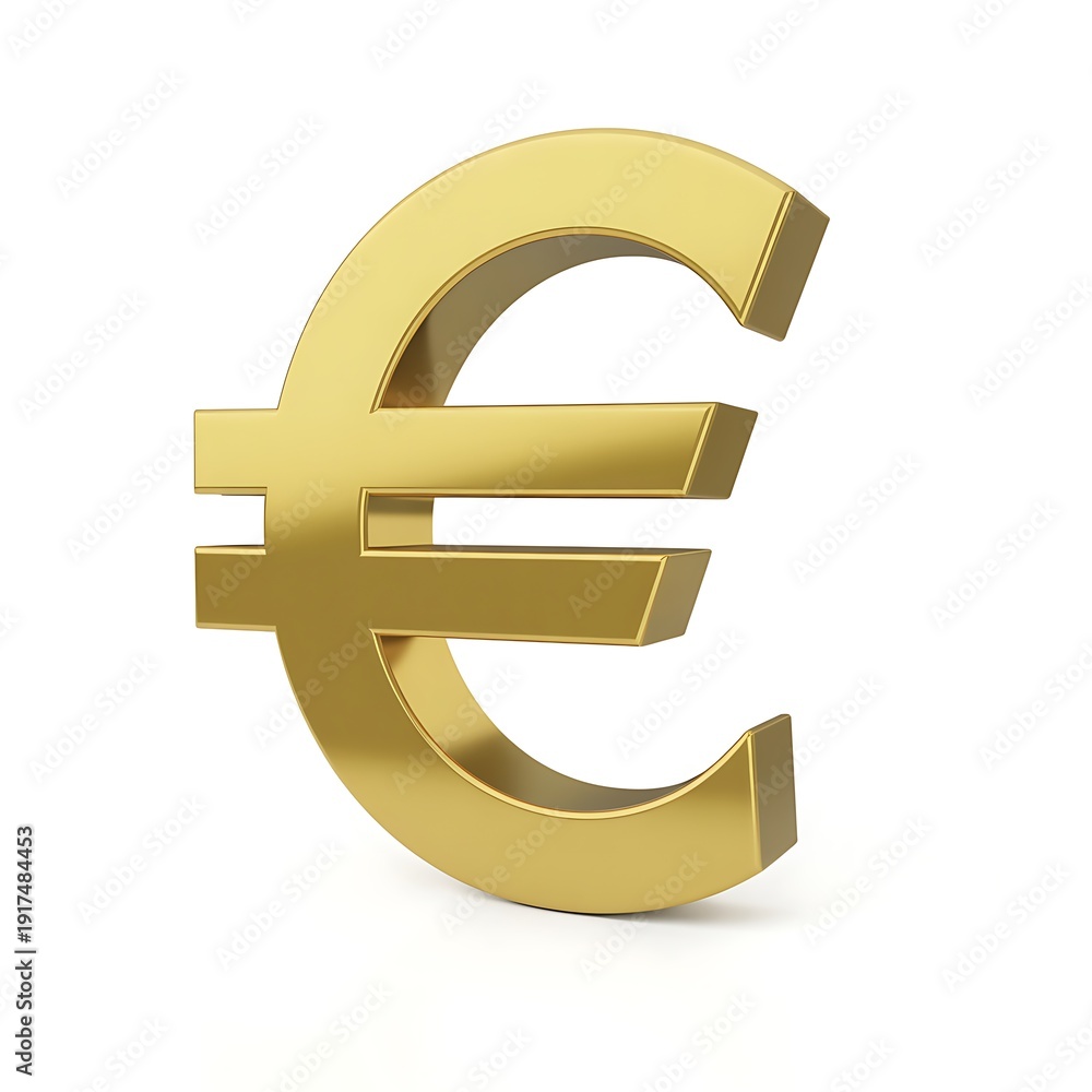 Fototapeta premium A 3 D rendering of a golden euro currency symbol against a white background
