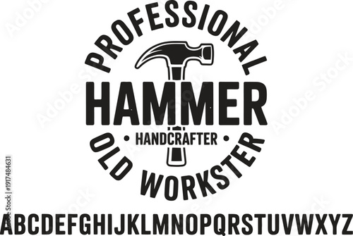 Black and white hammer with text old workster handcrafter