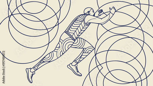 Dynamic runner navigating through abstract circular obstacles