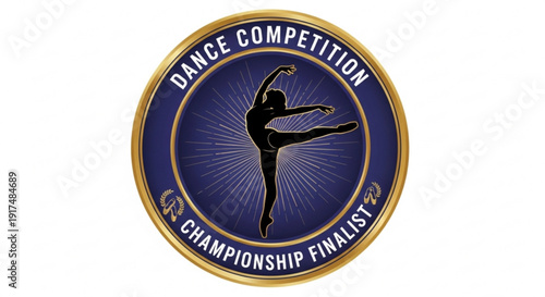 Dance competition championship finalist badge with dancer silhouette and gold trim on blue background