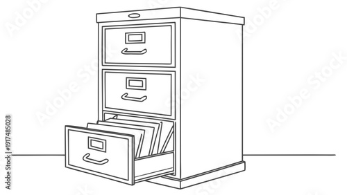 Modern office filing cabinet with open drawer