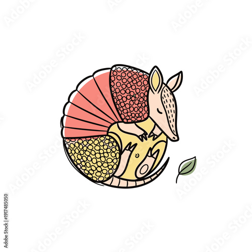 Cartoon Armadillo Sleeping Curled Up.