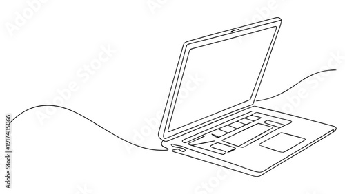 Modern laptop with flowing lines conveying dynamic connectivity